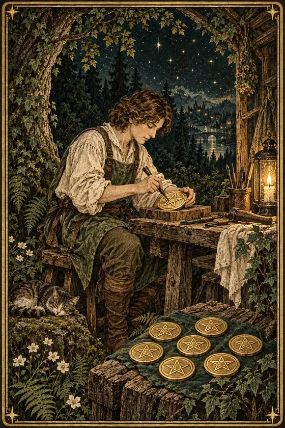 森林星夜塔羅：錢幣八