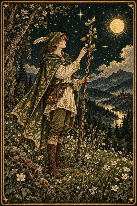 森林星夜塔羅：權杖侍者