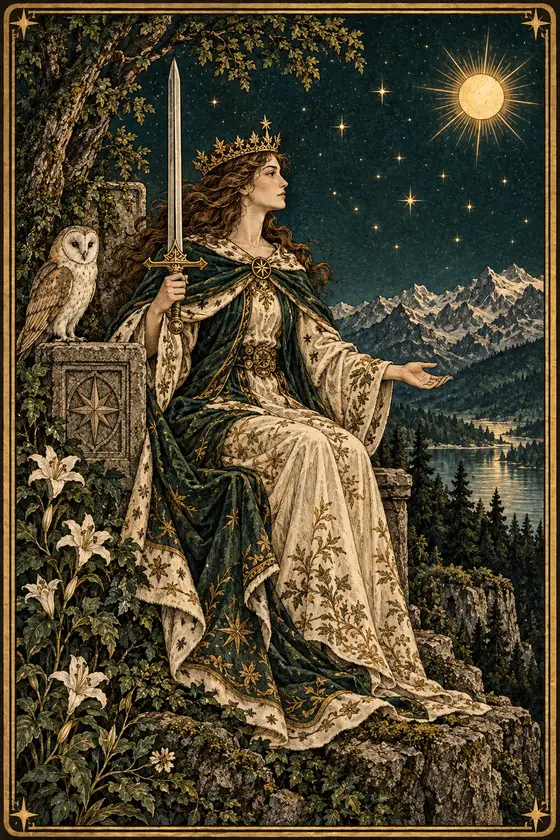 森林星夜塔羅:寶劍皇后