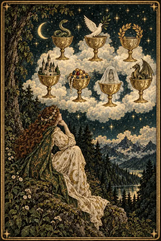 森林星夜塔羅：聖杯七